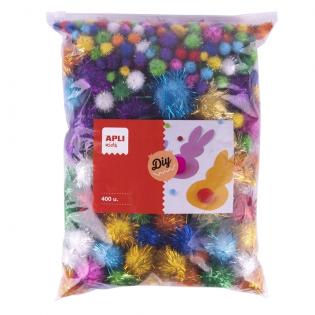 Kuličky POM-POM se třpytkami APLI JUMBO - mix velikostí